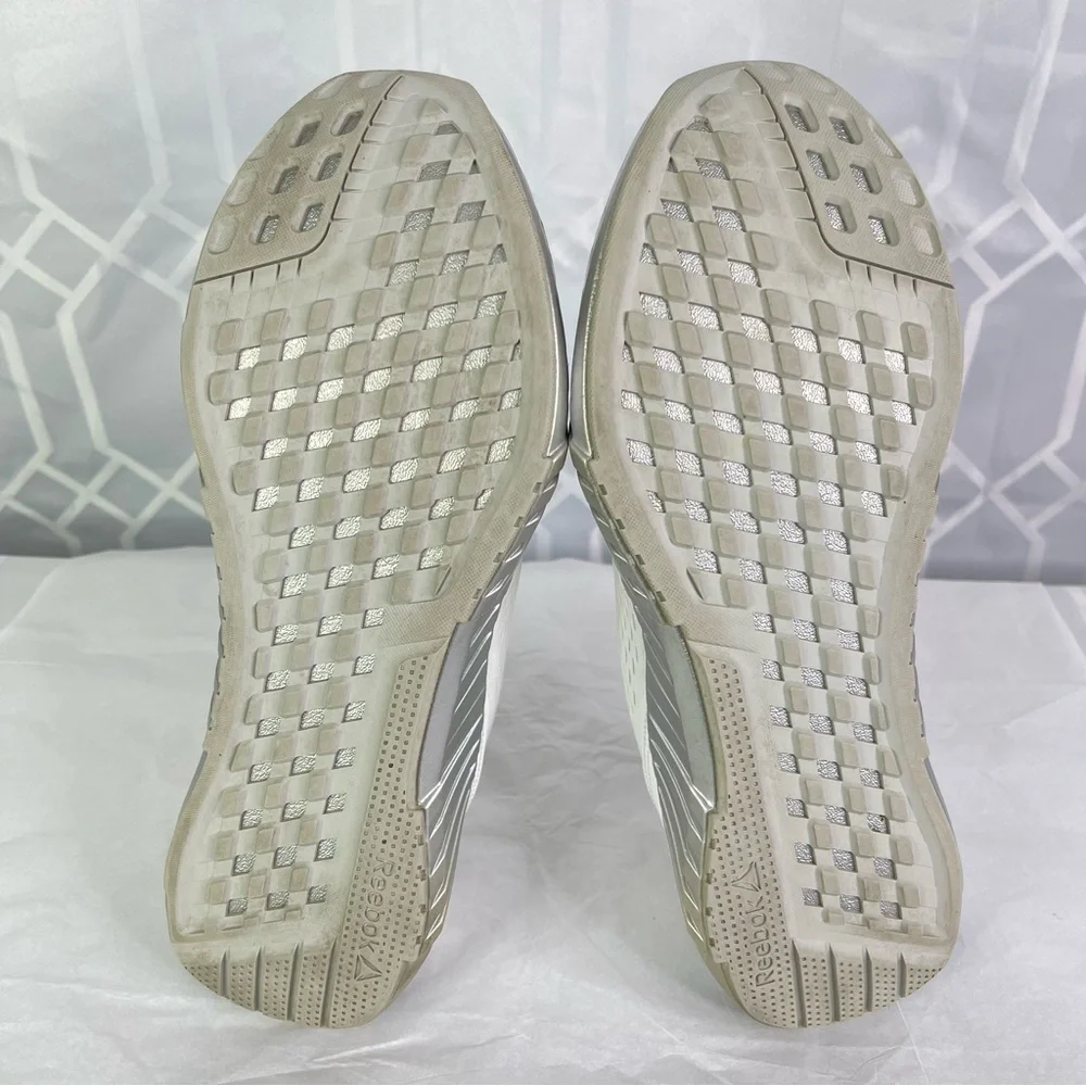 Reebok Flashfilm White & Silver Metallic Running Training Shoes Size 10